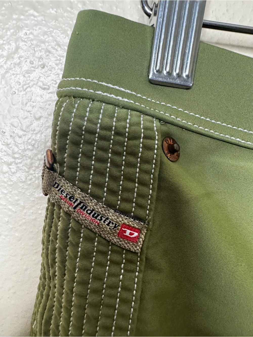 Diesel Beachwear Mens Size L Olive Green Square Leg Swim Trunks Drawstring Y2K